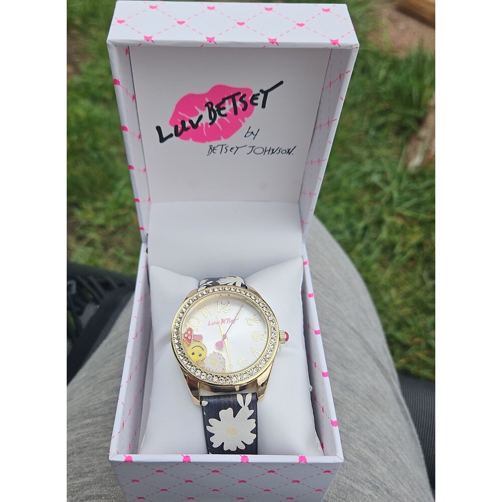 Betsey Johnson Luv Betsey Bling Watch Flower Mushroom Emoji Band New In BOX